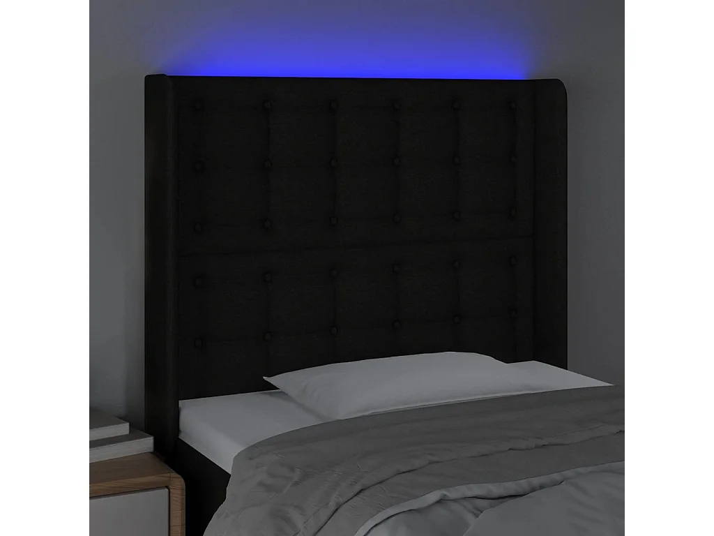 Testiera | Testata del letto a LED Nera 103x16x118/128 cm in Tessuto