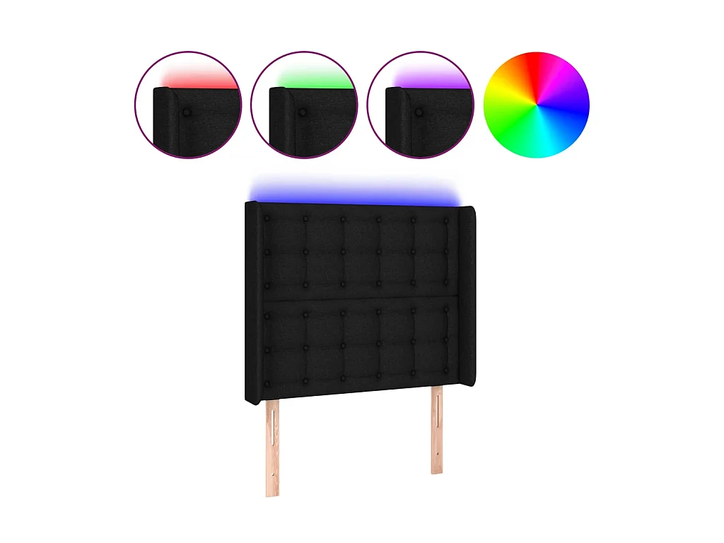 Tête de lit à LED Noir 103x16x118/128 cm Tissu POI39038 BonneVie Meuble