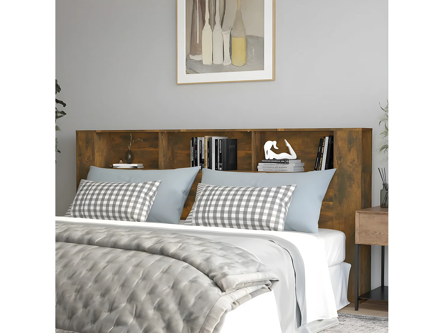 Mueble cabecero color roble ahumado 220x18,5x104,5 cm ES36139