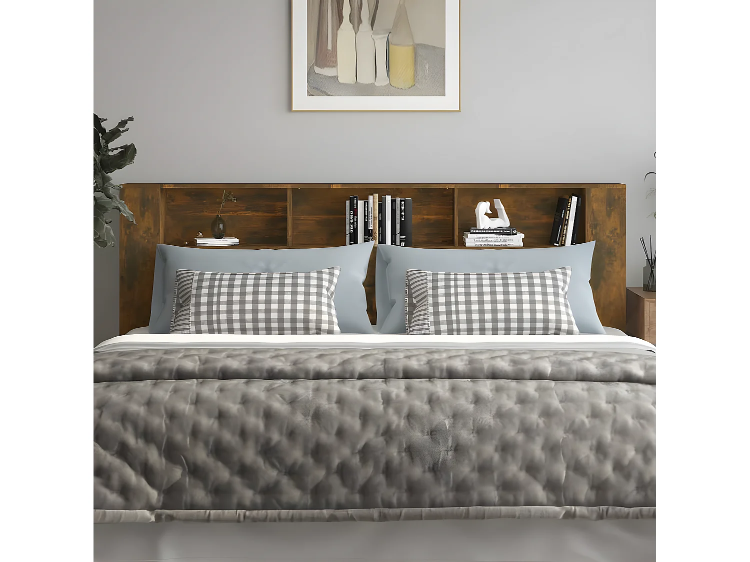 Mueble cabecero color roble ahumado 220x18,5x104,5 cm ES36139