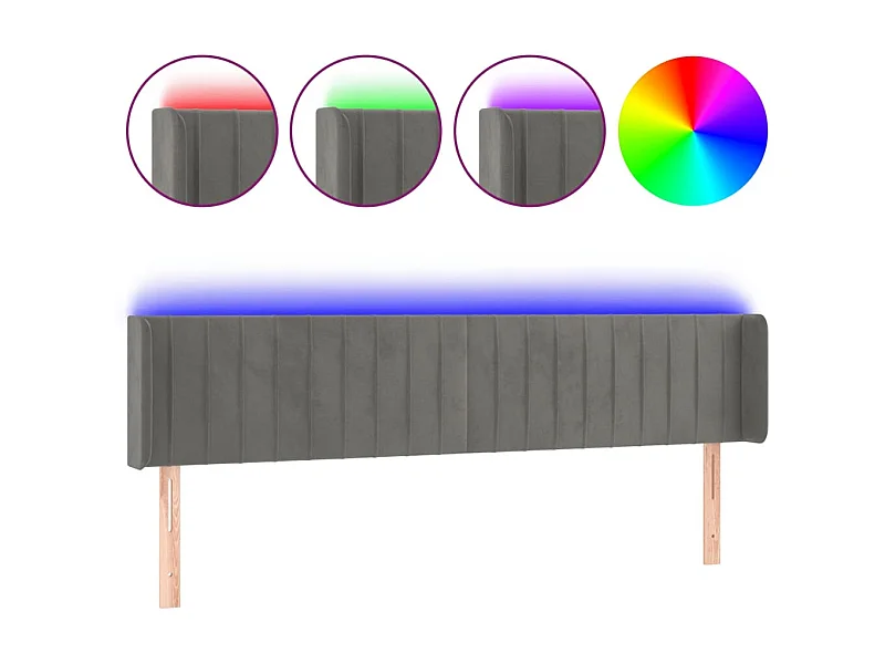 Tête de lit à LED Gris foncé 163x16x78/88 cm Velours POI10403 BonneVie Meuble