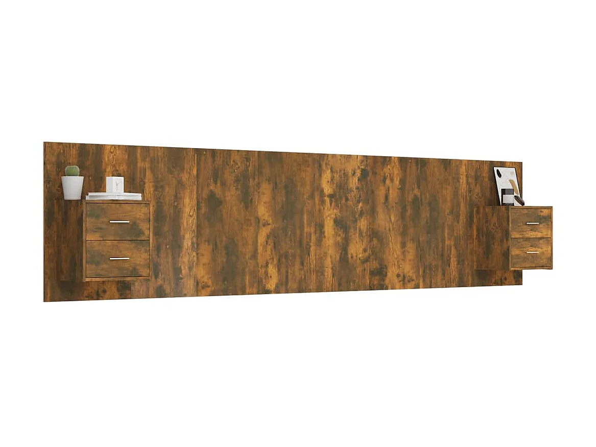 Tête de lit avec armoires Chêne fumé Bois d'ingénierie POI76035 BonneVie Meuble