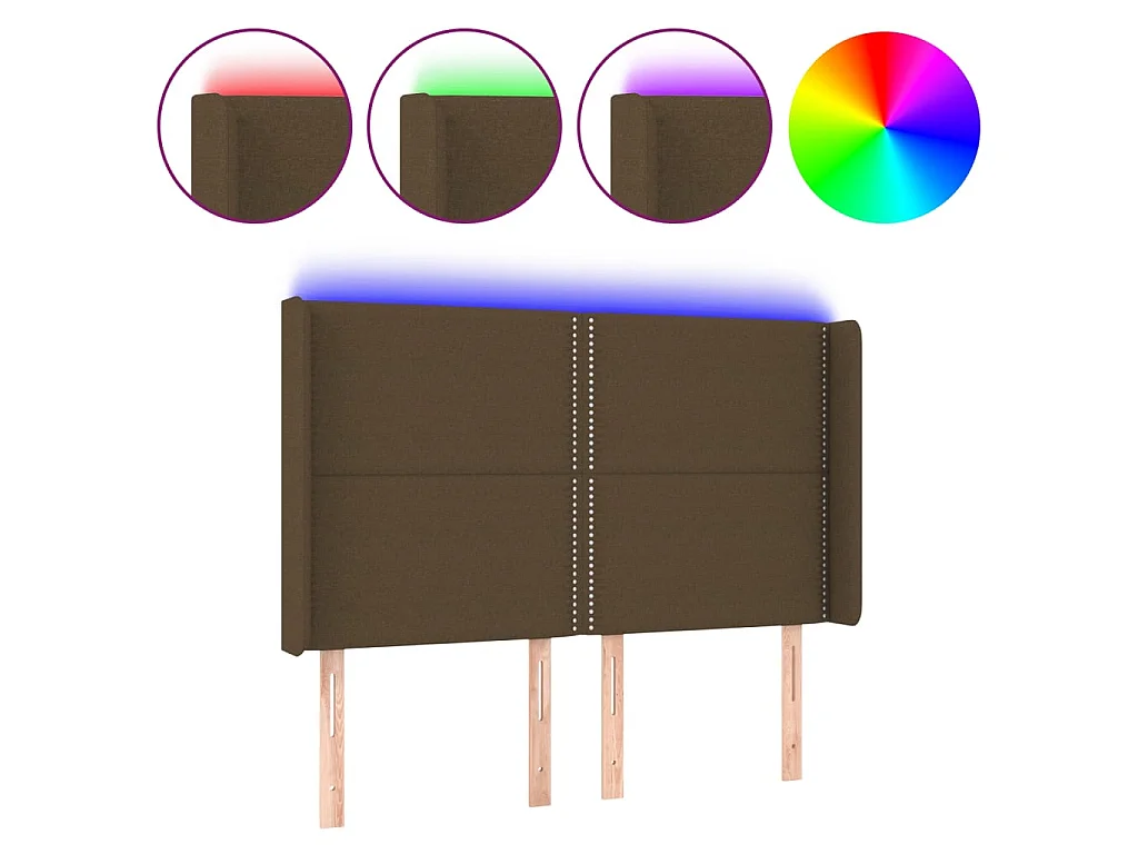 Tête de lit à LED Marron foncé 147x16x118/128 cm Tissu POI85902 BonneVie Meuble