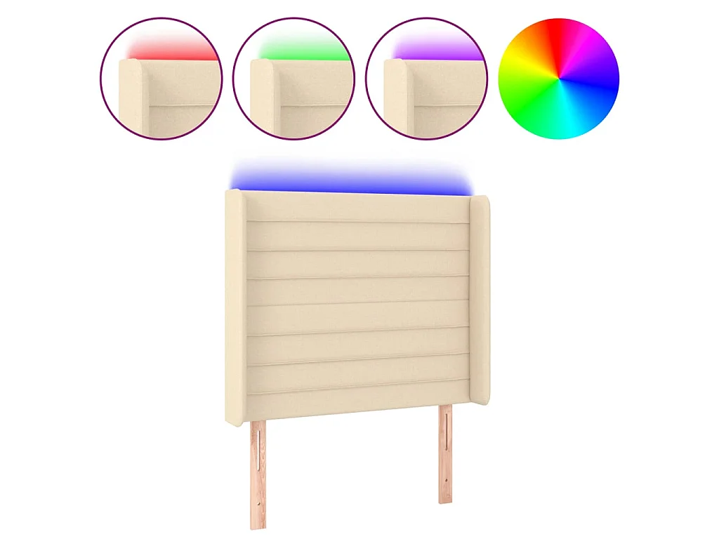 Cabecero con LED de tela color crema 83x16x118/128 cm ES38747