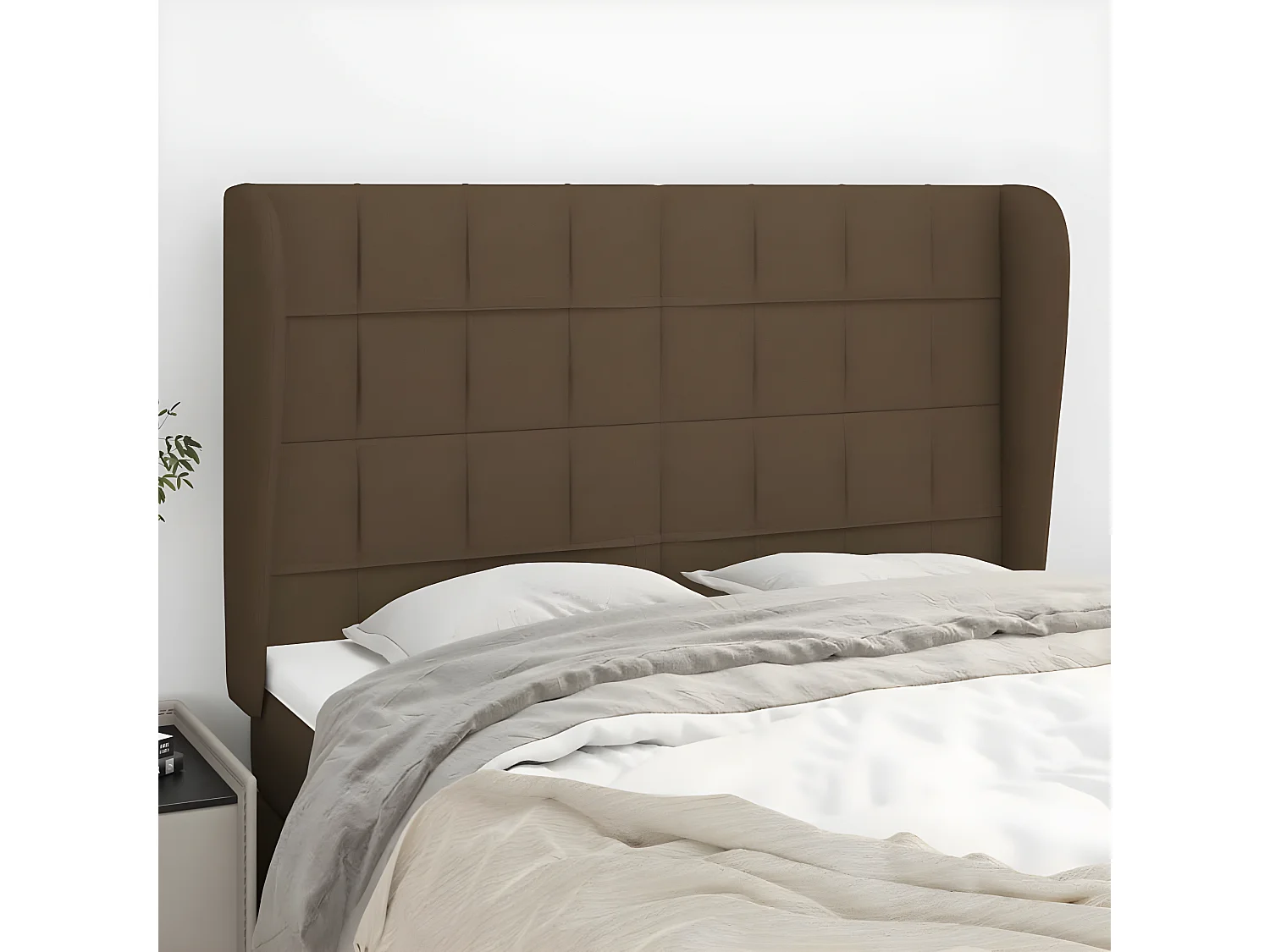 Tête de lit avec oreilles Marron foncé 147x23x118/128 cm Tissu POI85284 BonneVie Meuble