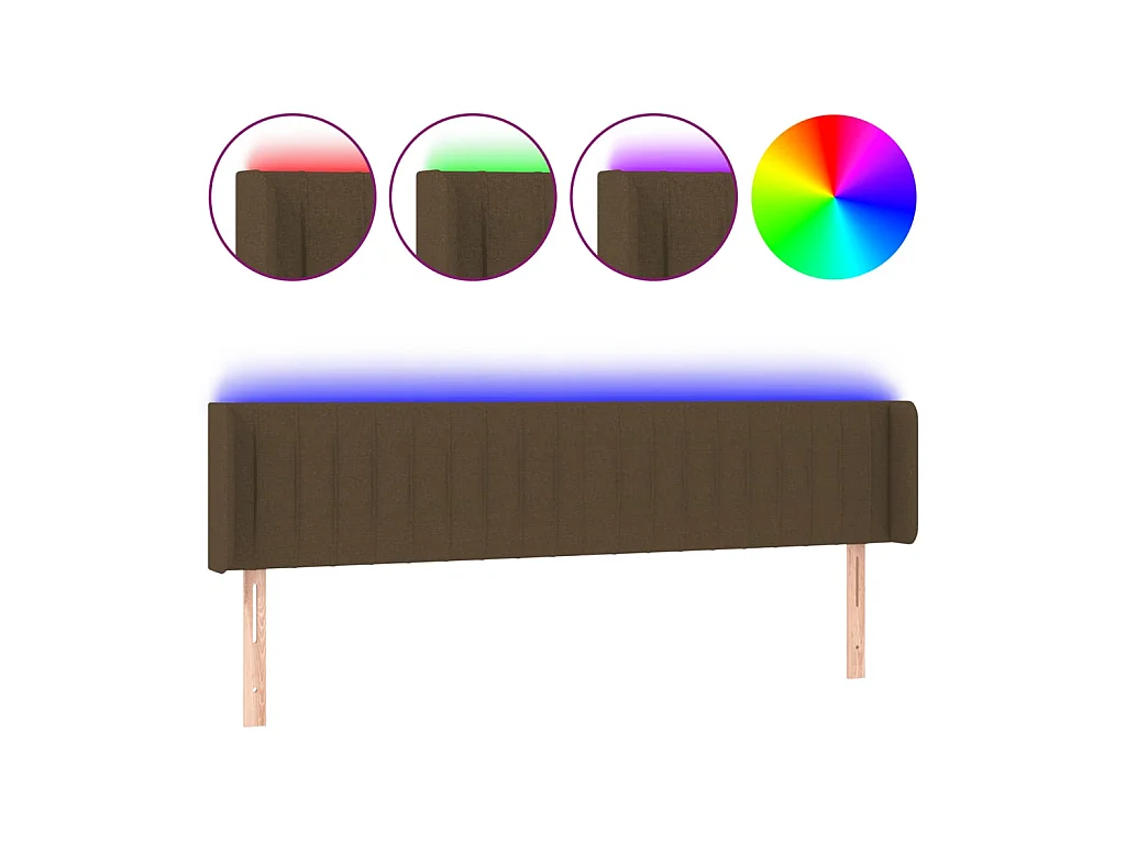 Tête de lit à LED Marron foncé 203x16x78/88 cm Tissu POI58145 BonneVie Meuble