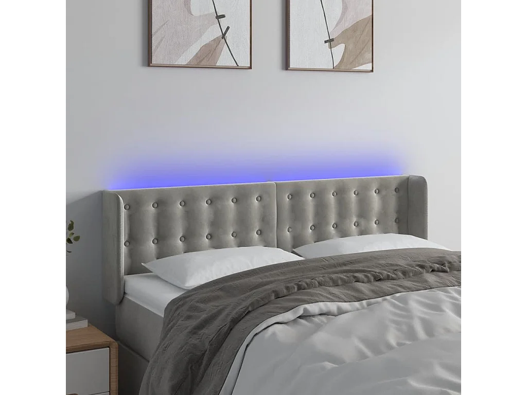 Cabecero con LED de terciopelo gris claro 147x16x78/88 cm ES40420