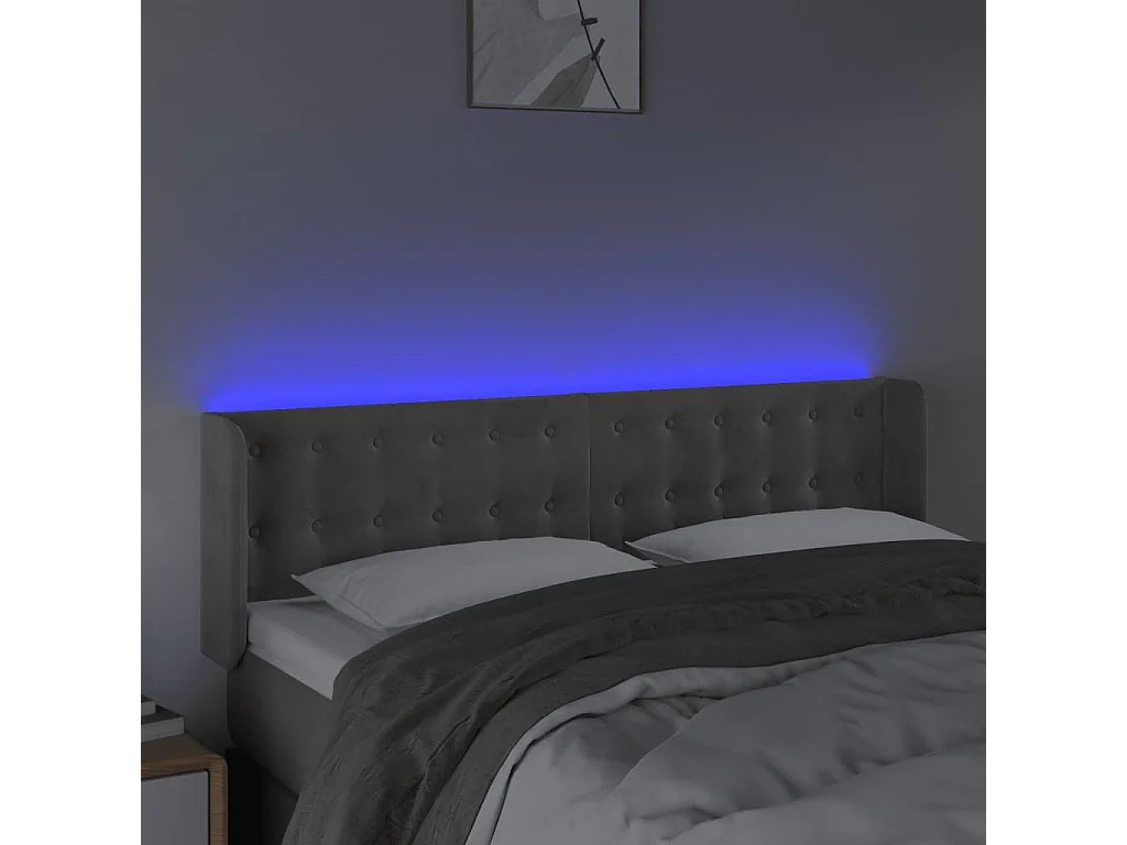 Cabecero con LED de terciopelo gris claro 147x16x78/88 cm ES40420