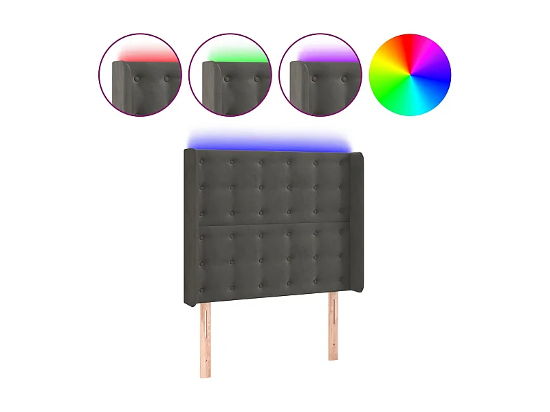 Cabecero con LED de terciopelo gris oscuro 103x16x118/128 cm ES19084