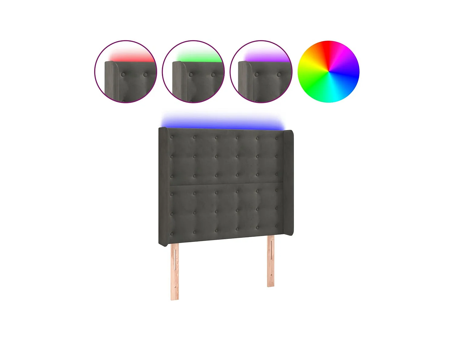 Cabeceira de cama c/ LED veludo 103x16x118/128 cm cinza-escuro PT832908