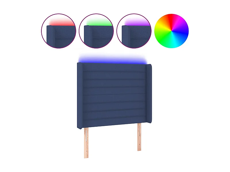 Cabeceira de cama c/ luzes LED tecido 103x16x118/128 cm azul PT657895