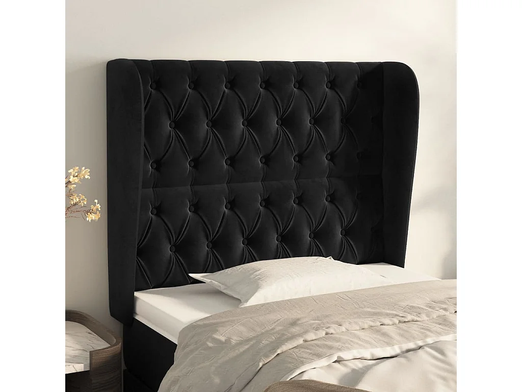 Tête de lit avec oreilles Noir 103x23x118/128 cm Velours POI68893 BonneVie Meuble