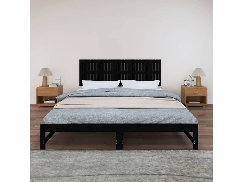 Cabecero de cama de pared madera maciza pino negro 185x3x60 cm ES87427