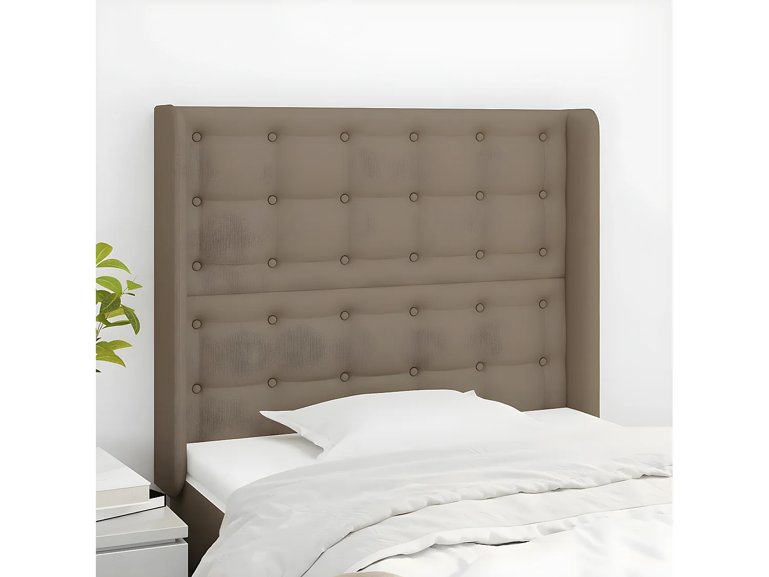 Cabeceira cama c/ abas tecido 83x16x118/128cm cinza-acastanhado PT191533