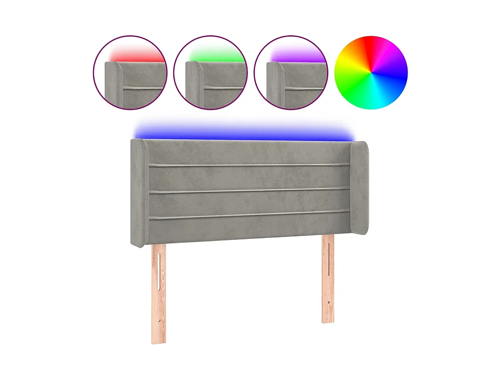 Tête de lit à LED Gris clair 103x16x78/88 cm Velours POI99006 BonneVie Meuble