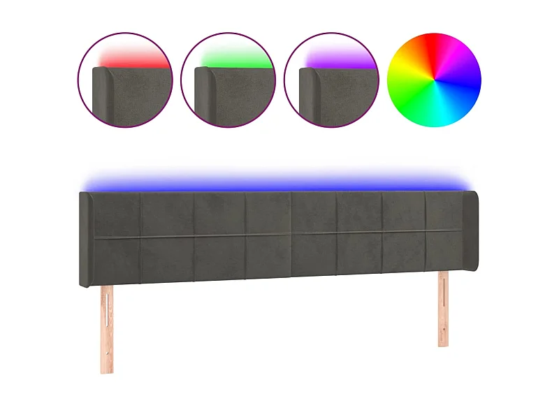Tête de lit à LED Gris foncé 183x16x78/88 cm Velours POI37157 BonneVie Meuble