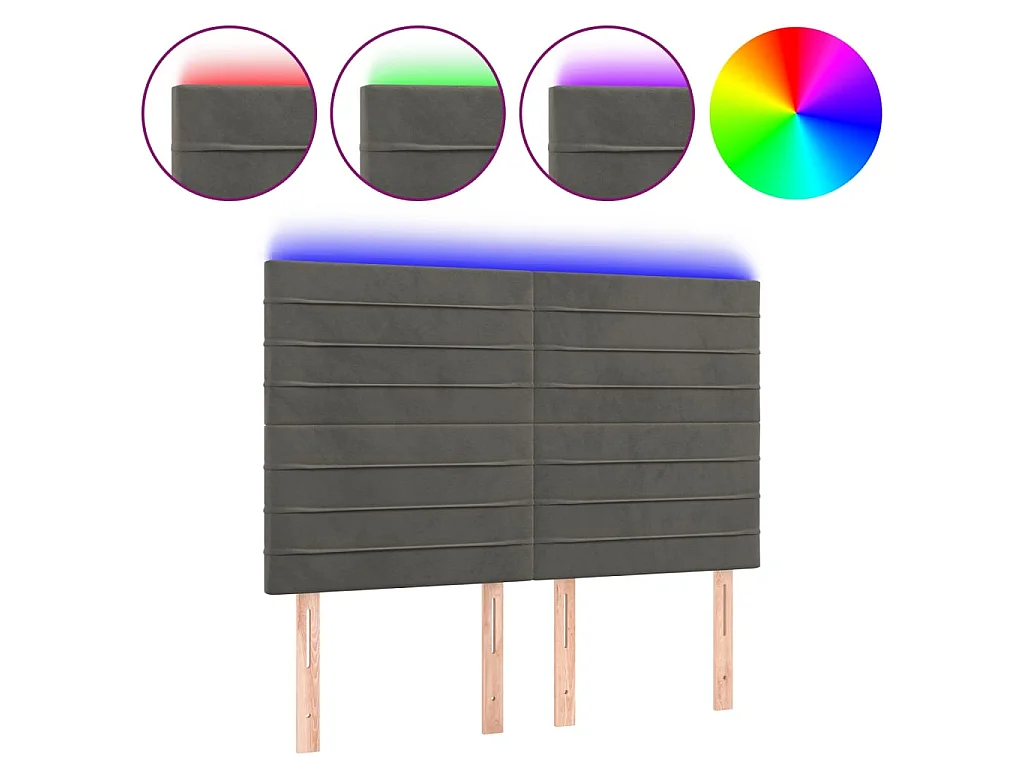 Tête de lit à LED Gris foncé 144x5x118/128 cm Velours POI69951 BonneVie Meuble