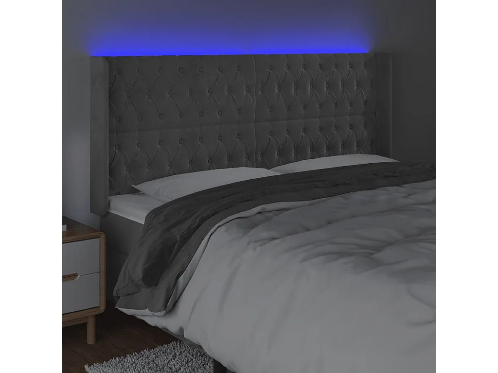 Tête de lit à LED Gris clair 203x16x118/128 cm Velours POI31341 BonneVie Meuble