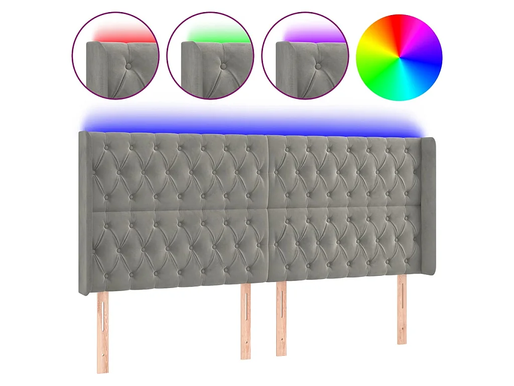 Tête de lit à LED Gris clair 203x16x118/128 cm Velours POI31341 BonneVie Meuble