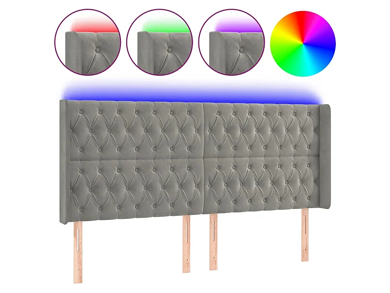 Tête de lit à LED Gris clair 203x16x118/128 cm Velours POI31341 BonneVie Meuble