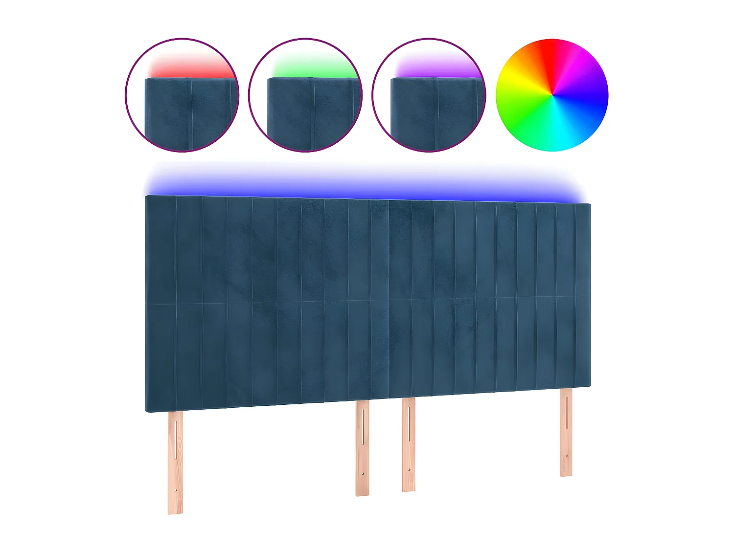 Tête de lit à LED Bleu foncé 160x5x118/128 cm Velours POI88954 BonneVie Meuble