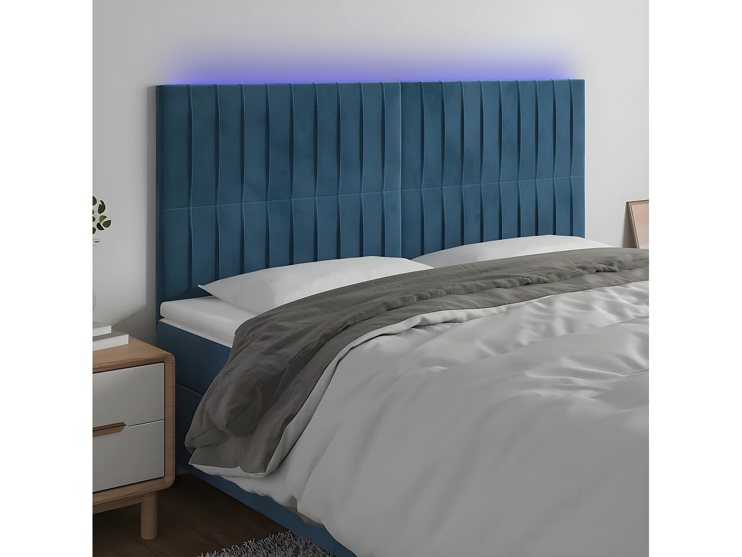 Tête de lit à LED Bleu foncé 160x5x118/128 cm Velours POI88954 BonneVie Meuble
