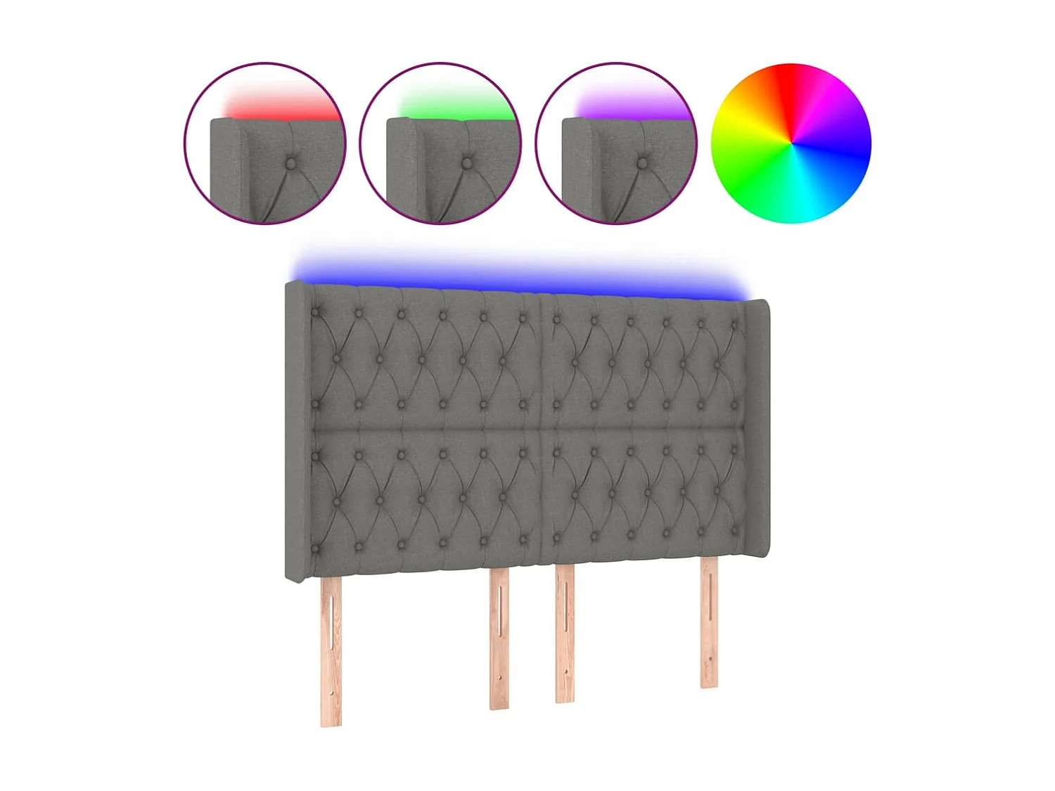 Tête de lit à LED Gris foncé 163x16x118/128 cm Tissu POI30753 BonneVie Meuble