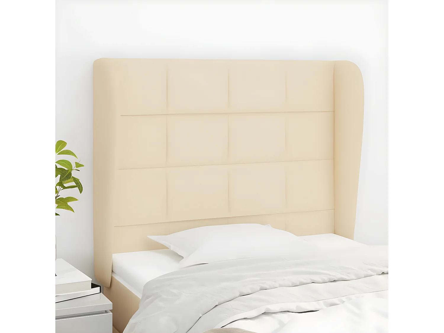 Testiera | Testata del letto ad Orecchio Crema 93x23x118/128 cm in Tessuto