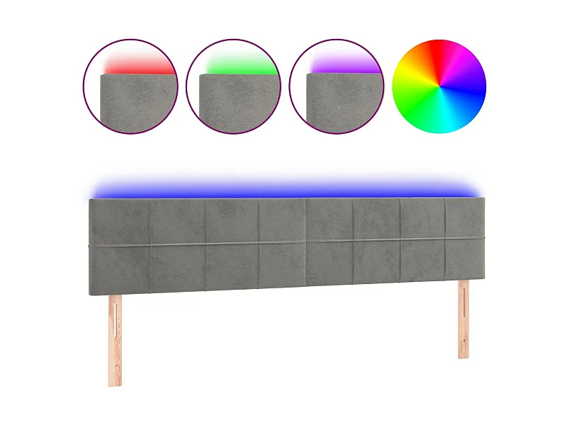 Tête de lit à LED Gris clair 180x5x78/88 cm Velours POI41495 BonneVie Meuble