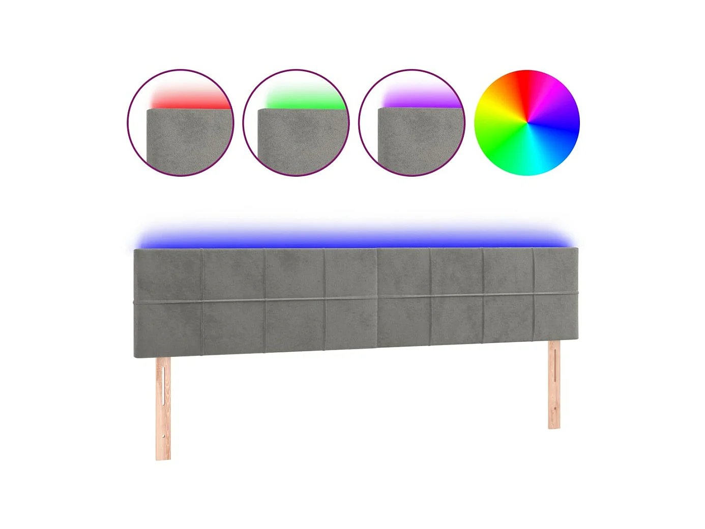 Cabecero con LED de terciopelo gris claro 180x5x78/88 cm ES47390
