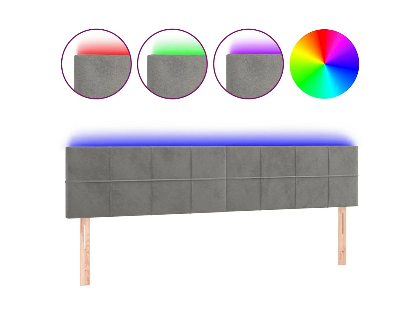 Tête de lit à LED Gris clair 180x5x78/88 cm Velours POI41495 BonneVie Meuble