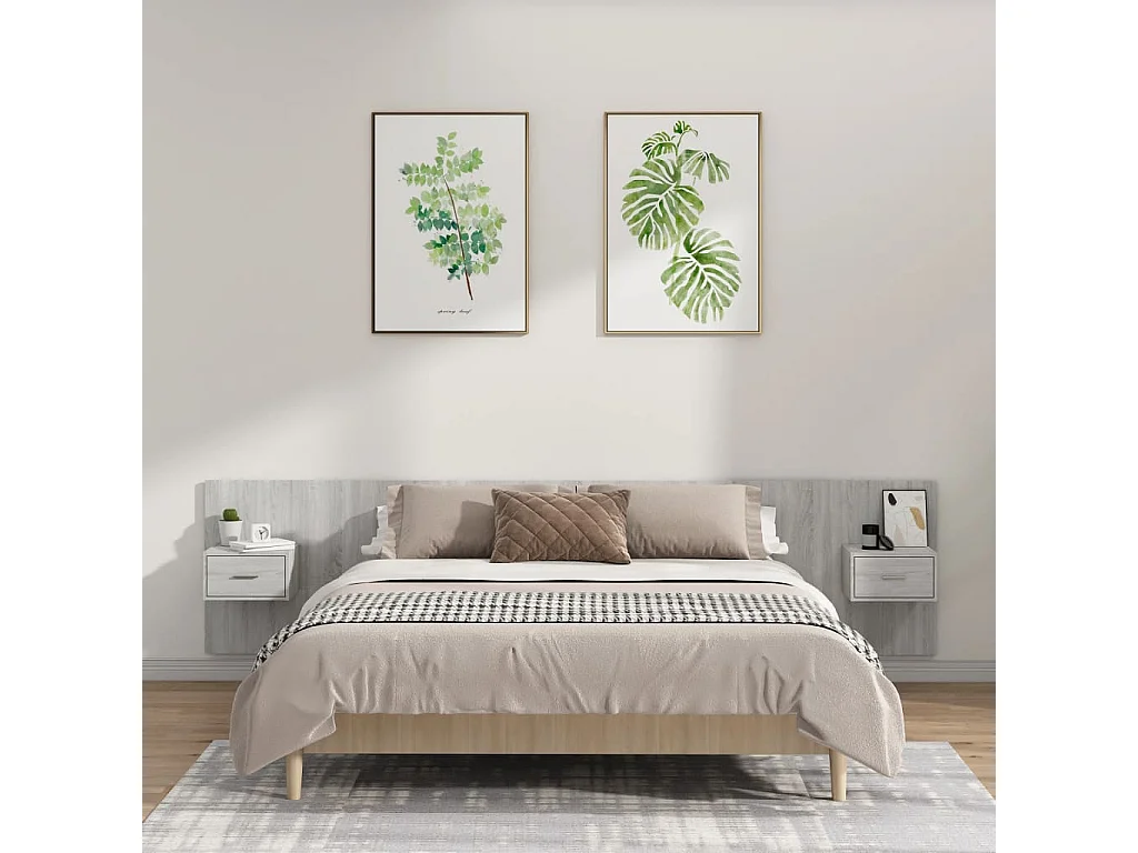 Tête de lit avec armoires Gris béton Bois d'ingénierie POI65543 BonneVie Meuble