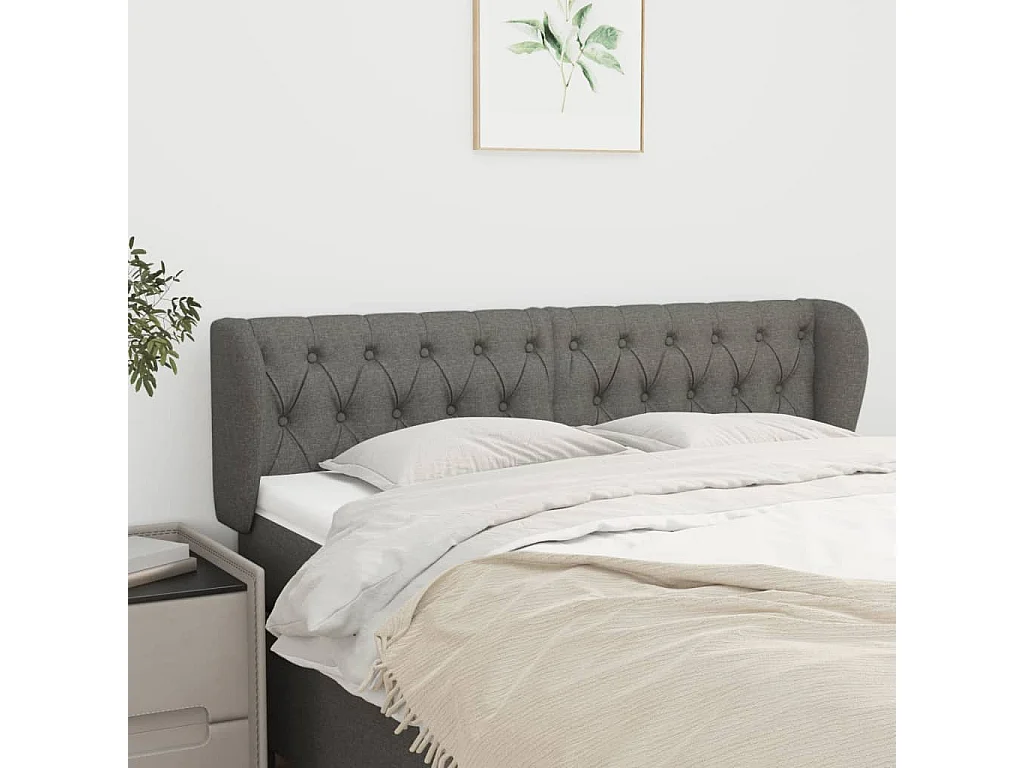Tête de lit avec oreilles Gris foncé 163x23x78/88 cm Tissu POI48550 BonneVie Meuble