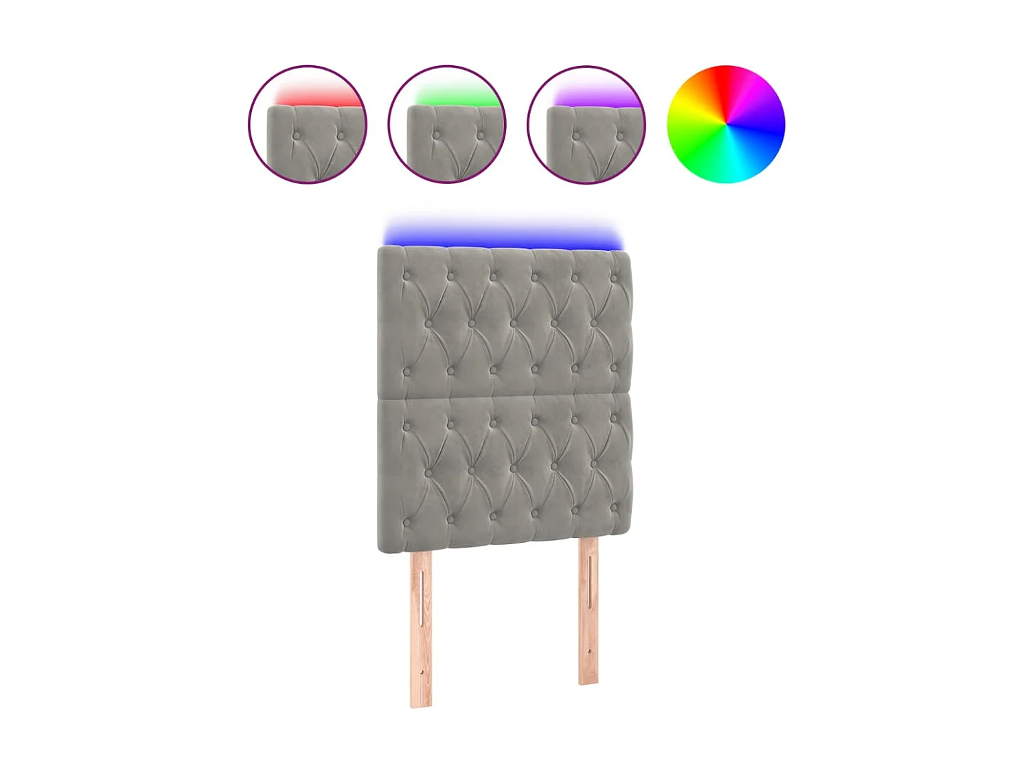 Tête de lit à LED Gris clair 80x7x118/128 cm Velours POI57527 BonneVie Meuble