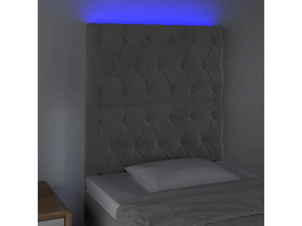 Tête de lit à LED Gris clair 80x7x118/128 cm Velours POI57527 BonneVie Meuble