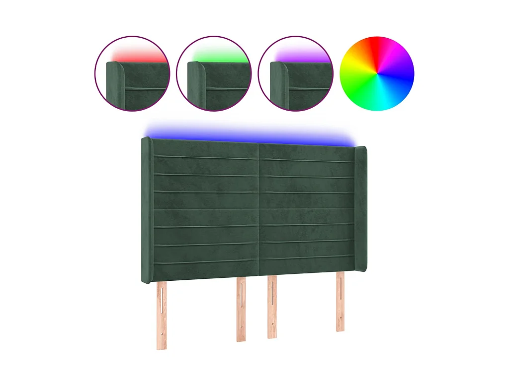 Tête de lit à LED Vert foncé 147x16x118/128 cm Velours POI53036 BonneVie Meuble