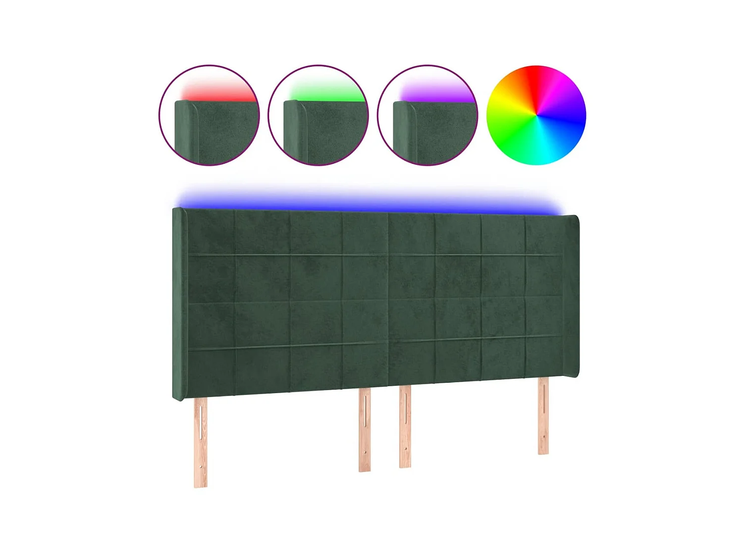 Tête de lit à LED Vert foncé 203x16x118/128 cm Velours POI61682 BonneVie Meuble
