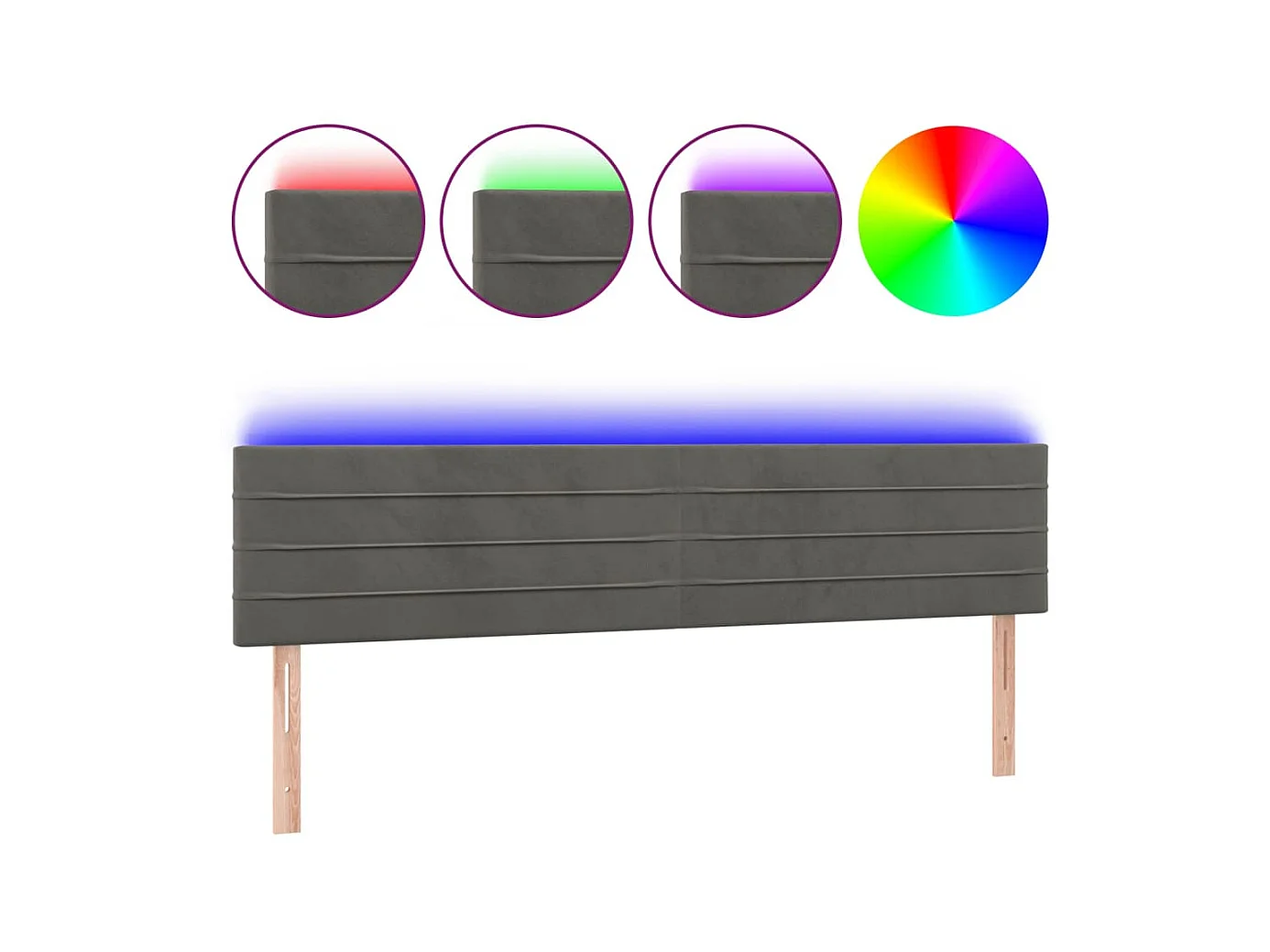 Cabecero con LED de terciopelo gris oscuro 180x5x78/88 cm ES46464