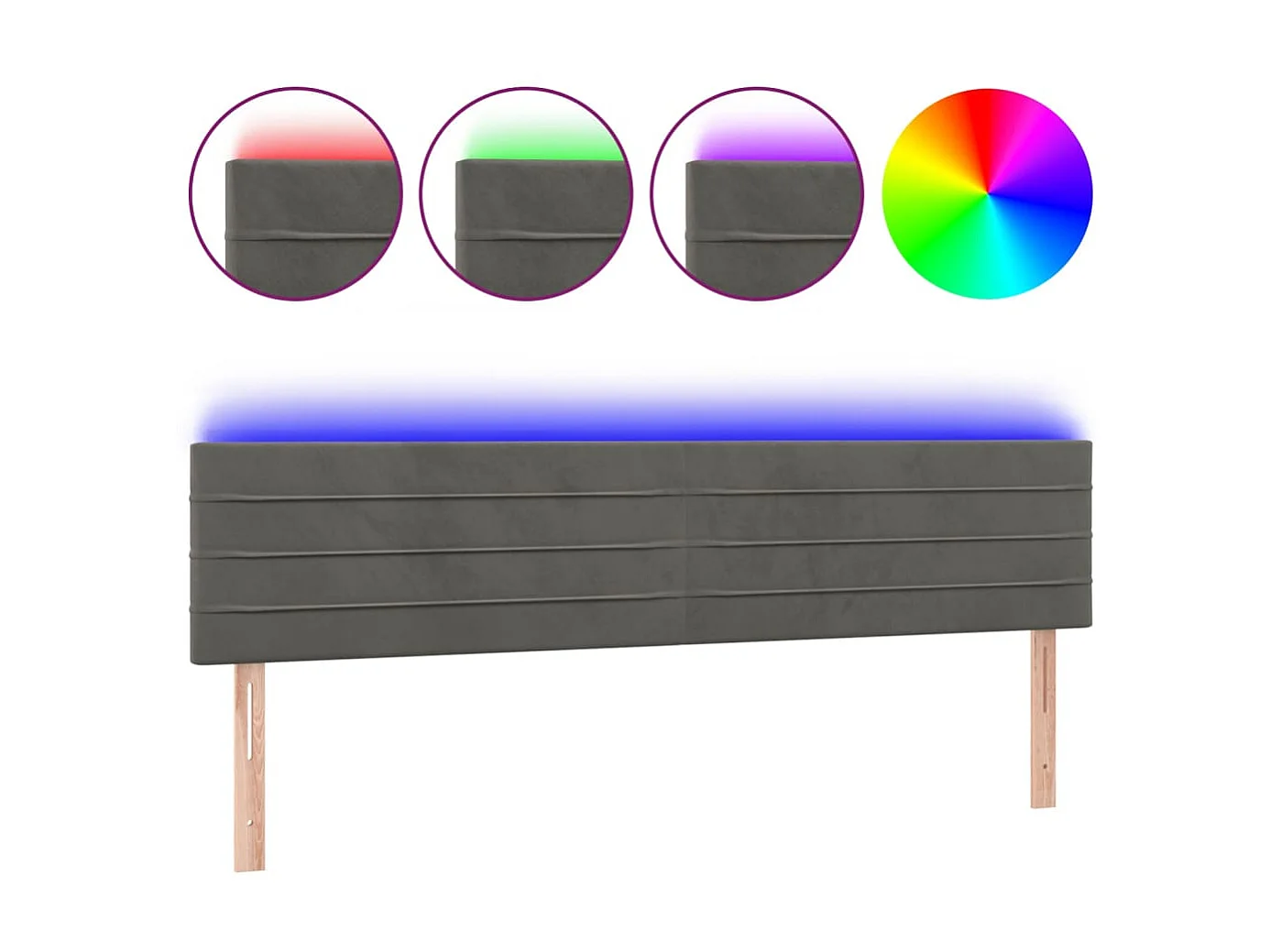 Tête de lit à LED Gris foncé 180x5x78/88 cm Velours POI70125 BonneVie Meuble