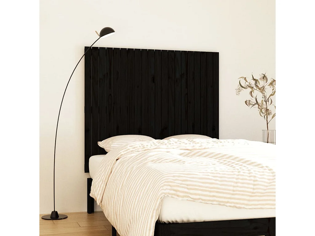Cabecero de cama pared madera maciza pino negro 127,5x3x110 cm ES95826