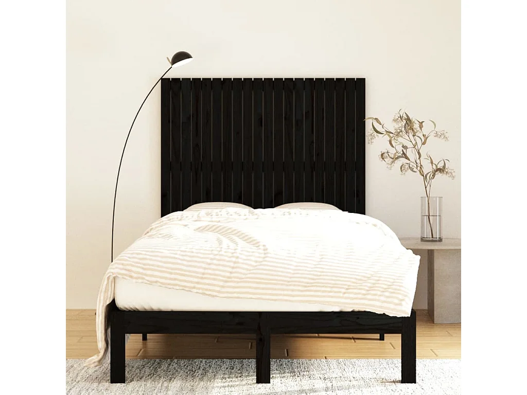 Cabecero de cama pared madera maciza pino negro 127,5x3x110 cm ES95826