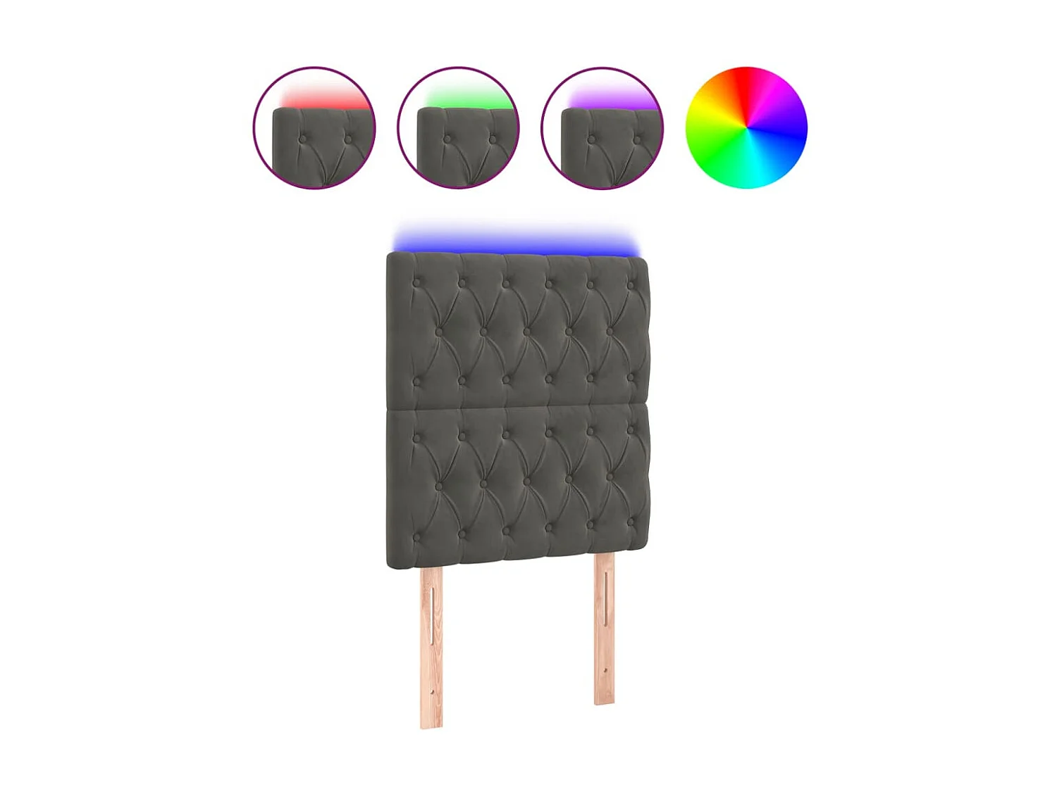 Tête de lit à LED Gris foncé 80x7x118/128 cm Velours POI87817 BonneVie Meuble