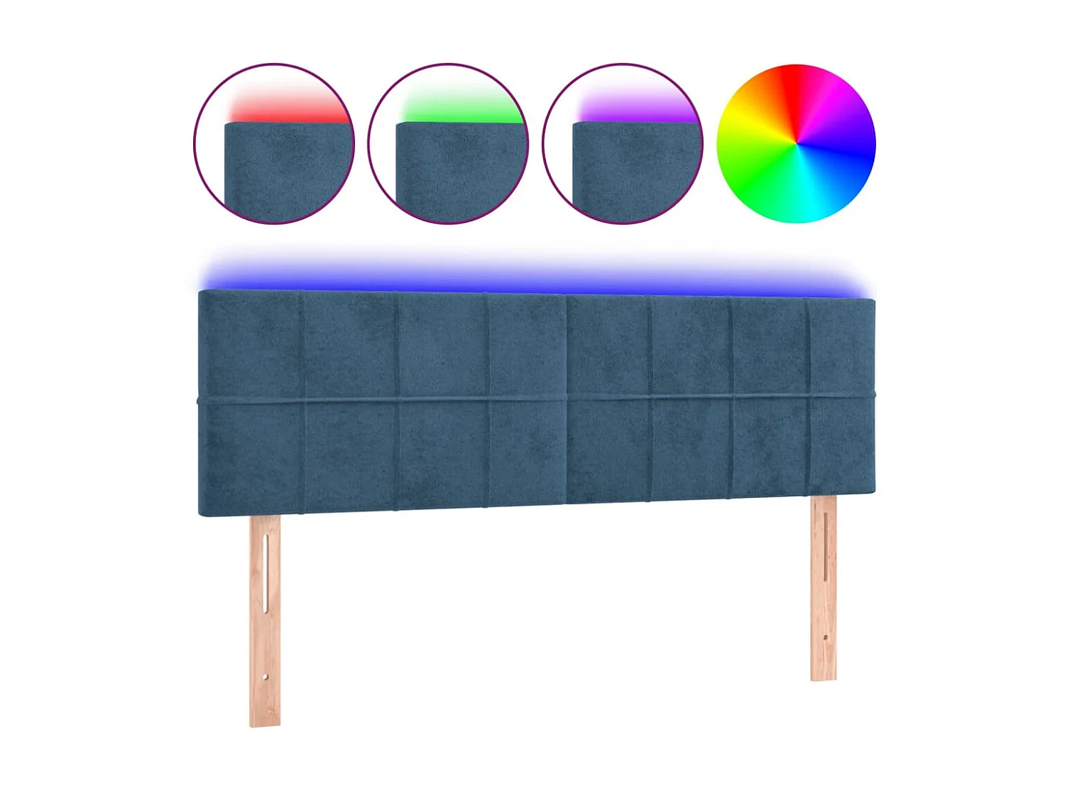 Tête de lit à LED Bleu foncé 144x5x78/88 cm Velours POI71488 BonneVie Meuble