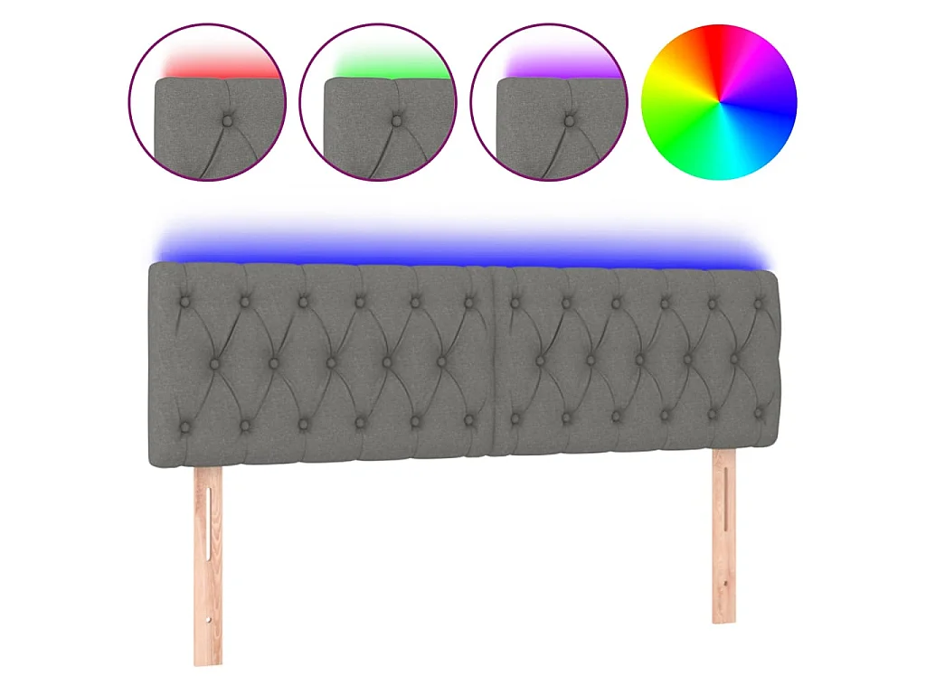 Testiera | Testata del letto a LED Grigio Scuro 144x7x78/88 cm in Tessuto