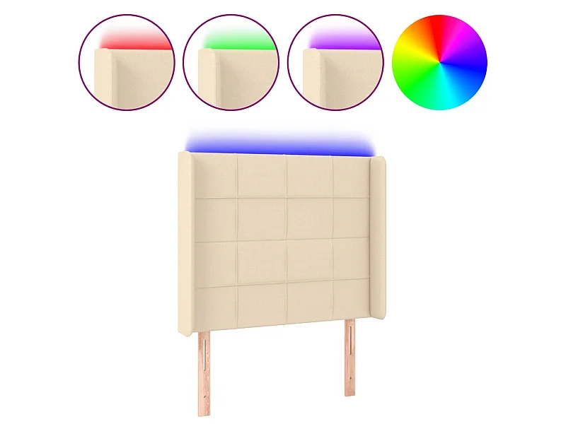 Cabeceira cama c/ luzes LED tecido 103x16x118/128 cm cor creme PT659481