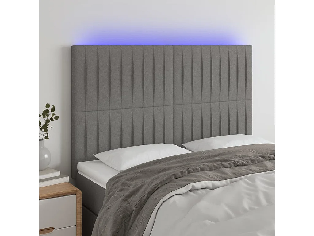 Tête de lit à LED Gris foncé 144x5x118/128 cm Tissu POI88439 BonneVie Meuble