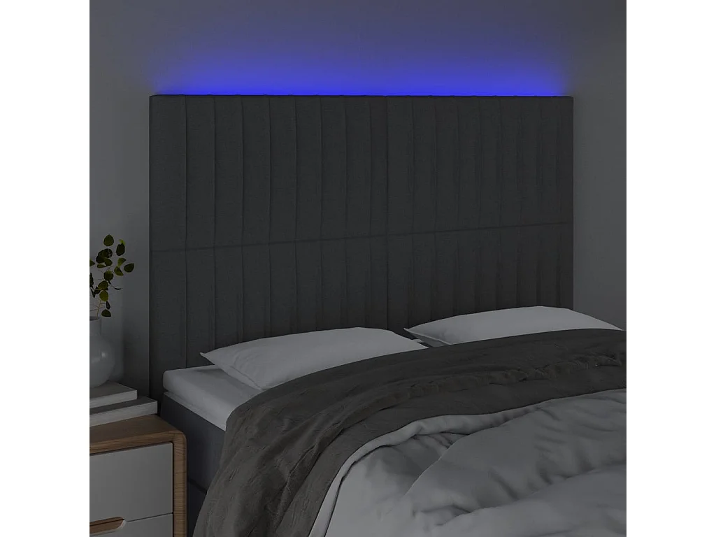 Tête de lit à LED Gris foncé 144x5x118/128 cm Tissu POI88439 BonneVie Meuble