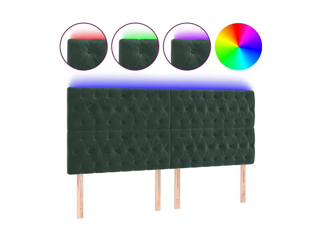 Tête de lit à LED Vert foncé 200x7x118/128 cm Velours POI44107 BonneVie Meuble