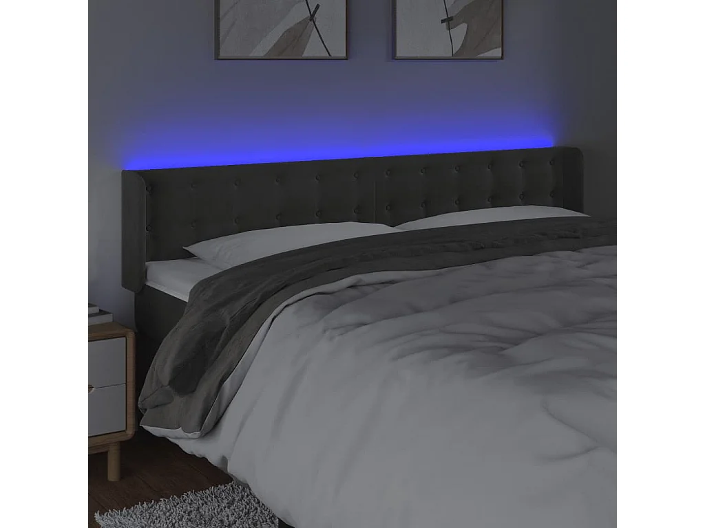 Tête de lit à LED Gris foncé 203x16x78/88 cm Velours POI73635 BonneVie Meuble