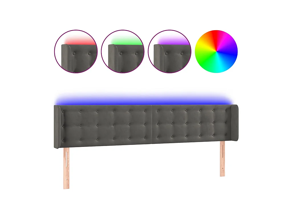 Tête de lit à LED Gris foncé 203x16x78/88 cm Velours POI73635 BonneVie Meuble